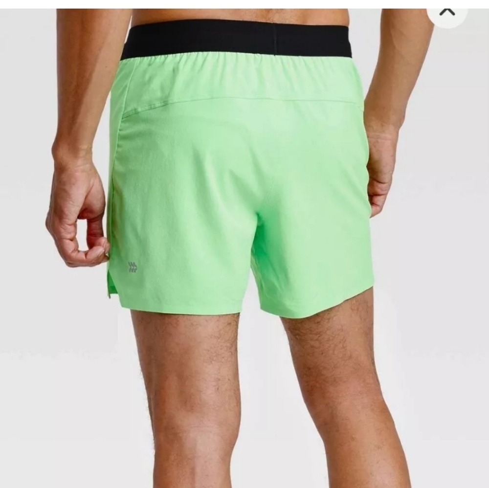 NWT All in Motion Men's LARGE Lined  Running Shorts 5", Candy Green,